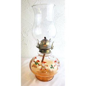 Vintage 1980 Kaadan Ltd. Hurricane Kerosene Oil Lamp Gnomes & Holly